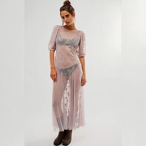 Free People Viola Midi Dress Sheer Lavender Purple Maxi Dress Women's Size Small